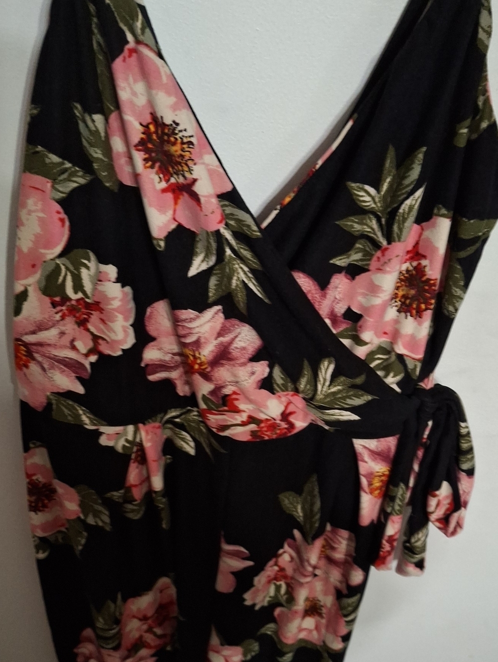 Derek Heart/ Black Jumpsuit with Pink Floral Print- W Sz Medium - Picture 3 of 7